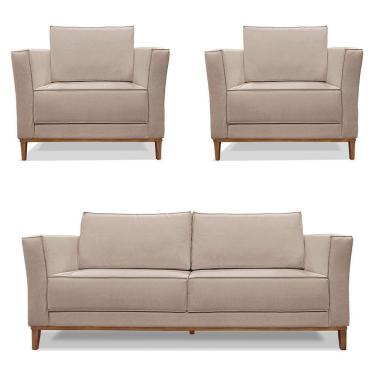 Imagem de Kit 2 Poltronas e Sofá Living 2 Lugares 1,90m Vega Linho Cas