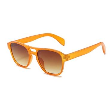 Imagem de Óculos de Sol com Ponte Dupla, Lentes Degradê UV400, Feminino e Masculino, para Esportes ao Ar Livre, Corrida e Ciclismo, Cor Laranja Degradê
