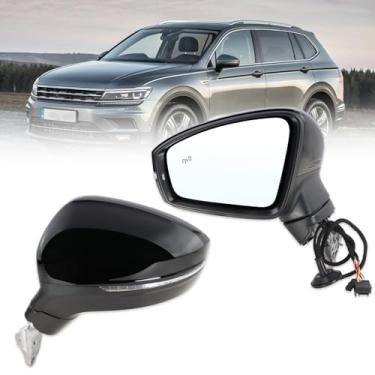 Imagem de Lqito Espelho do lado esquerdo do motorista compatível com VW Tiguan 2018 2019 2020 2021 2022 2023 2024 2025 VW Tiguan com vidro elétrico dobrável manual com sinal de seta aquecido ponto cego preto