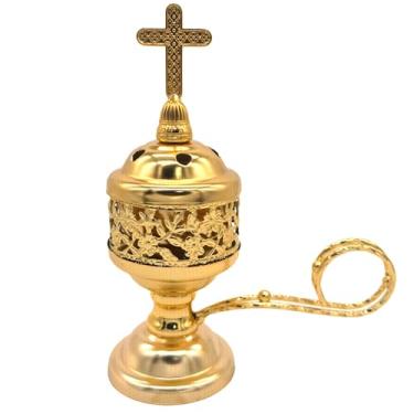 Imagem de Queimador de incenso de incenso em pé carvão, liga de alumínio galvanizada, base estável, incenso de queimador de suporte para oração, meditação e ioga, ouro