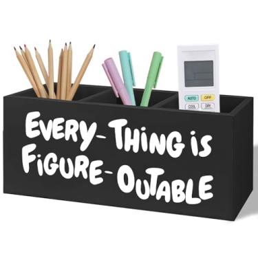 Imagem de Yhtrg Everything Is Figureoutable Suporte de lápis de madeira inspirador para mesa, citação motivacional afirmação positiva de madeira, escova de dentes, organizador de escova de dentes para
