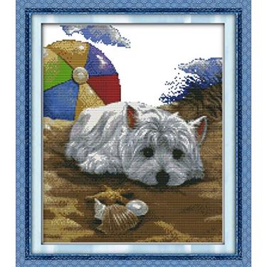 Imagem de CrossNest Kit de ponto cruz com contagem de animais de 14 quilates para iniciantes, conjunto completo de bordado DIY não impresso com padrão e ferramentas, pano Aida premium e fios (apaixonado)