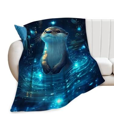 Imagem de Cobertor de lontra, cobertor de lontra marinha, cobertores de presentes azul-petróleo para meninas, mulheres, homens, meninos, amantes, adultos, roupa de cama macia, presente para sofá-cama