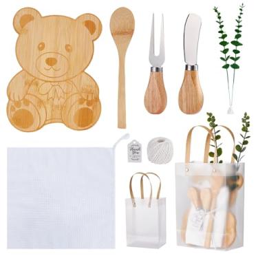 Imagem de Prêmios de chá de bebê para vencedores de jogos em forma de urso tábua de queijo presente com colheres espalhadores de manteiga sacos de presente toalhas de cozinha chá de panela lembrancinhas de