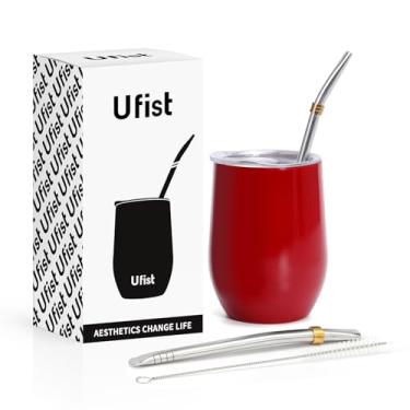 Imagem de Ufist Copo de erva mate com tampa, 2 bombillas, escova de limpeza, cabaça isolada de parede dupla de aço inoxidável de 335 g (vermelha)