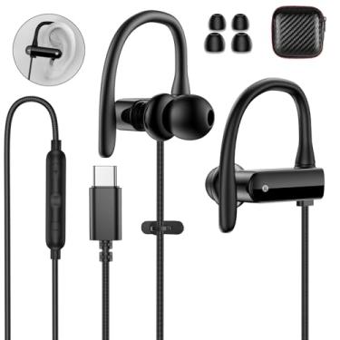 Imagem de ACANDYA Fones de ouvido USB C para iPad 10ª geração USB tipo C para iPhone 15 Pro 16 17 Air Google Pixel 10 9 Pro Fone de ouvido com fio com controle de volume de microfone, esportivo, plugue C, preto