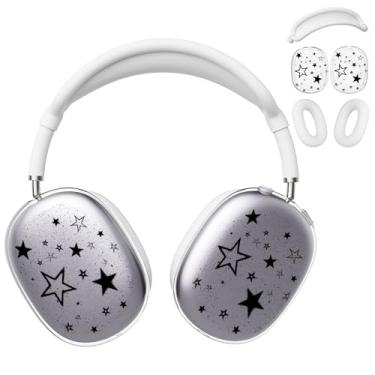 Imagem de BlHMCASE Capa de fone de ouvido para AirPods Max, capa de fone de ouvido transparente Y2K estrela preta, capa de silicone branco para fones de ouvido para Apple AirPods Max