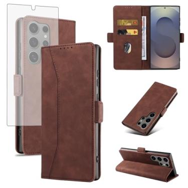 Imagem de Asuwish Capa carteira flip para celular Samsung Galaxy S25 Ultra 5G com protetor de tela de vidro temperado, capa fólio magnética, compartimento para cartão de crédito, suporte para celular S25Ultra