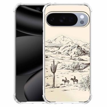 Imagem de Nsyosio Capa cowboy vintage para Google Pixel 10/10 Pro, pintura abstrata de paisagem do oeste selvagem, capa de telefone de TPU macio na moda, px10