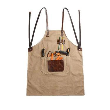 Imagem de Avental de lona resistente com acabamento em couro para trabalho - uni