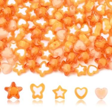 Imagem de MakemadeDIY 200 peças de contas de acrílico transparentes sortidas para fazer joias cubo coração estrela laranja espaçador contas a granel para pulseira, brinco, colar, artesanato faça você mesmo