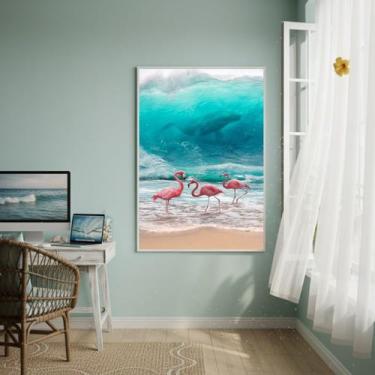 Imagem de Quadro Decorativo Arte Pink Flamingos-70x50cm Cor:Moldura Branca - Qua