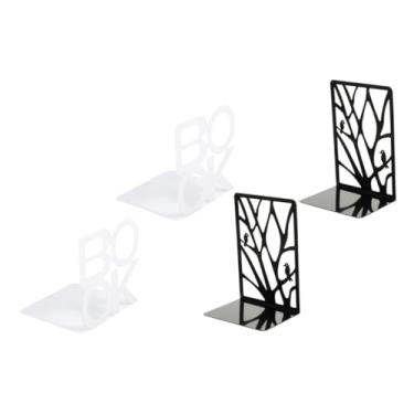 Imagem de 2 Pairs Hollow-Out Iron Bookends Decorative Book Supporting Rack for Shelves Desktop Book Display Stand White Black Bird Design for Office Study
