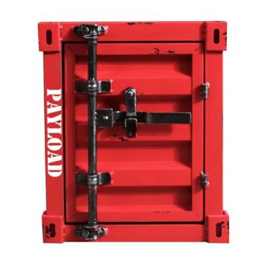 Imagem de Mesa lateral, armário de armazenamento estilo industrial retrô de metal, mesa de cabeceira estilo contêiner marítimo, mesa de cabeceira criativa, mesa de canto de ferro para quarto e sala de estar