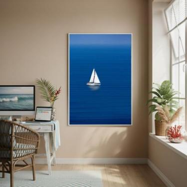 Imagem de Quadro Decorativo Arte de Barco No Oceano - 70x50cm Cor:Moldura Preta 