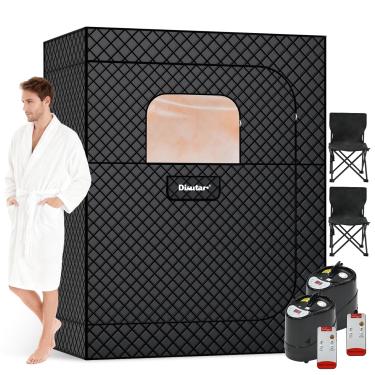Imagem de Caixa de sauna para 2 pessoas - Sauna portátil para casa com vaporizador atualizado de 3L 1500W * 2, cadeira dobrável * 2 e tapete antiderrapante para spa relaxante, barraca de sauna a vapor isolada e