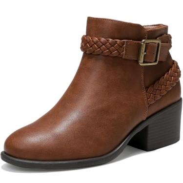 Imagem de Luoika Botas femininas de cano curto de largura larga - Botas curtas marrom preto bloco salto baixo com zíper lateral, Tan Pu 513, 8,5 GG