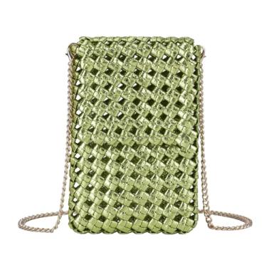 Imagem de Bolsa tiracolo pequena de tecido para mulheres, bolsa de couro PU para celular com alça de corrente, mini bolsa de ombro para praia, Verde, Bolsa tiracolo feminina