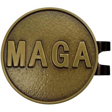Imagem de K9King Marcador de bola de golfe MAGA com marcadores magnéticos para chapéu - Acessórios engraçados de golfe premium e perfeitos para presentes engraçados para homens e mulheres golfistas (dourado)
