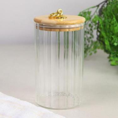 Imagem de Potes de vidro com tampa de bambu herméticos Canelado 750ml Porta Mant