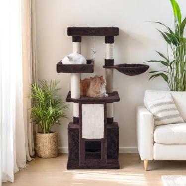 Imagem de PET FULED Árvore para gatos, torre para gatos de 127 cm para ambientes internos, casa para gatos com cama de plataforma acolchoada, bola de rato de brinquedo, condomínio grande e aconchegante, redes e