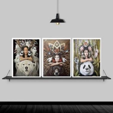 Imagem de Kit 3 Quadros Decorativos Sagrado Feminino 33X24Cm - Branca - Quadros 