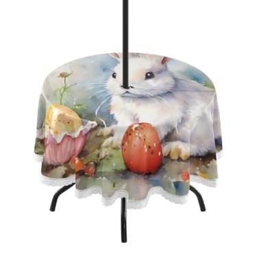 Imagem de Blueangle Toalha de mesa redonda à prova d'água de 152 cm para ambientes externos de Páscoa com orifício para guarda-chuva - Tecido resistente à prova de sol para todos os climas para pátio