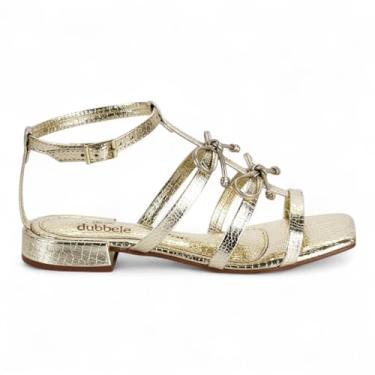 Imagem de Sandalia Feminina Tiras Metalizadas Salto Baixo Confortavel Dubbele (Ouro, BR, Adulto, Numérico, 35)