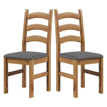 Imagem de Kit 2 Cadeiras 100% Madeira Maciça com Assento Estofado Napoli Espresso Móveis Nogueira/Cinza