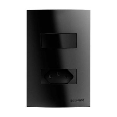 Imagem de Interruptor Soprano Brava Up 1 Tecla Simples - +1 Tomada 2p+T 20A 250V com Placa 4x2 Preto