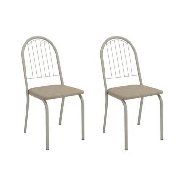 Imagem de Cadeira Sala De Jantar Noruega 2c077nk Aço Kit 2 Un Niquel/linho Bege Fendi - Kappesberg