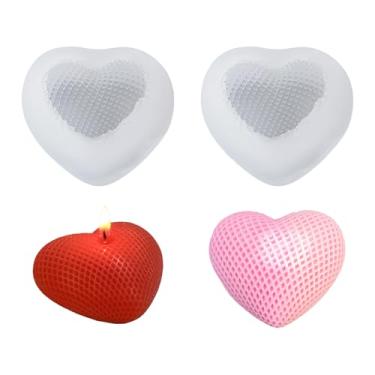 Imagem de 2 moldes de silicone em forma de coração, malha 3D, trançada, para fazer bolo de chocolate, sobremesas, velas de aromaterapia, sabonete, cera, gesso, resina, arte, artesanato, decoração