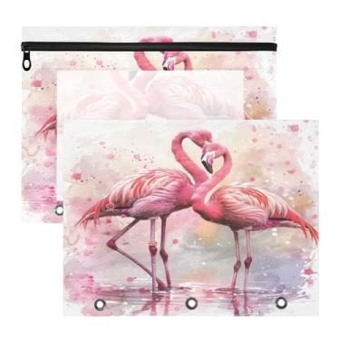 Imagem de SEHANY Pasta de lápis flamingo rosa com 3 anéis – Bolsa para documentos tamanho A4 com janela transparente para sala de aula, escritório, 2 peças
