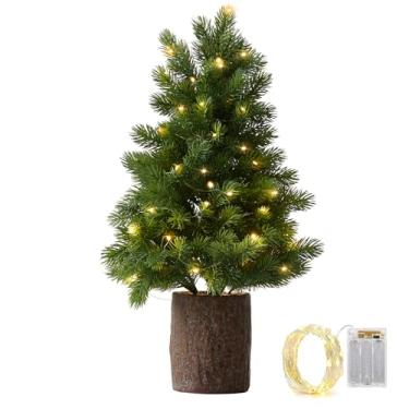 Imagem de Árvore de Natal artificial de mesa de 50 cm com vaso de madeira – Árvore de Natal de mesa em vaso pequeno, pinheiro Norfolk, árvore de Natal para casa, escritório, festa, decoração de férias