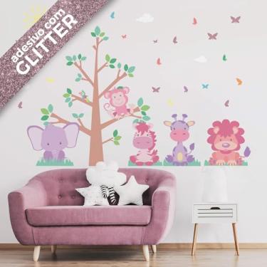 Imagem de Adesivo de Parede Infantil Árvore Safari com Glitter Quarto