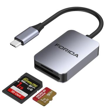 Imagem de FORIDA Leitor de cartão SD USB C, adaptador de cartão duplo de alta velocidade USB 3.0 para iPhone 15 16/iPad/MacBook/Mac, leitor de cartão de memória suporta cartões SD e TF, 2 cartões funcionam