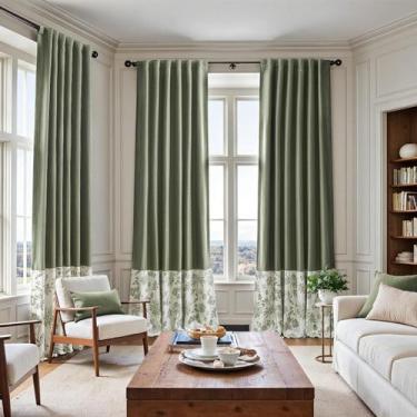 Imagem de Cortinas Blackout Jinchan Faux Linen Green Floral 213x214cm