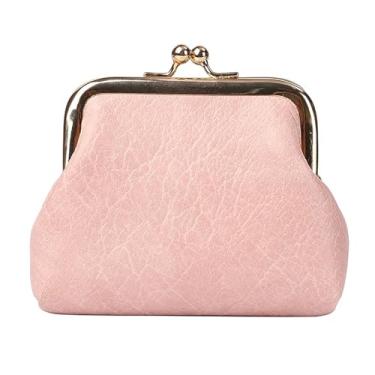 Imagem de Mini porta-moedas vintage de couro encerado a óleo para mulheres, bolsa de moedas compacta, bolsa de couro pequena retrô portátil, bolsa de troca multiuso para cartões, chaves de dinheiro, rosa