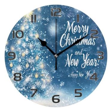 Imagem de YETTASBIN Relógio de parede de árvore de Natal, silencioso, sem tique-taque, operado por bateria, relógio redondo decorativo criativo para cozinha, sala de estar, banheiro, decoração de escritório em