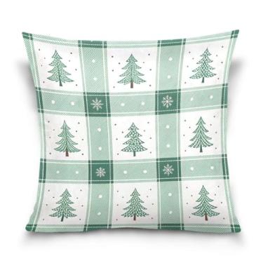 Imagem de Wassud Árvores de Natal, xadrez, verde, fronhas, 45,7 x 45,7 cm, capa decorativa para sofá, casa, casa de fazenda, decoração de quarto