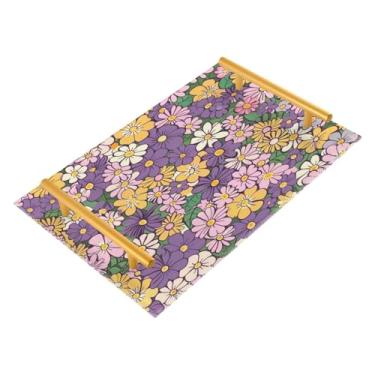 Imagem de Wassud Margaridas retrô bandeja de banheiro acrílico joias bandejas de perfume com alça de maquiagem bandeja de cômoda quarto cozinha balcão mesa, 30 x 20 cm