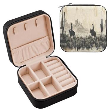 Imagem de YETTASBIN Caixa de joias vintage caubói para adolescentes, meninas, mulheres, presente de aniversário, Natal, caixa de armazenamento portátil de couro PU, mini estojo de joias de viagem para colar