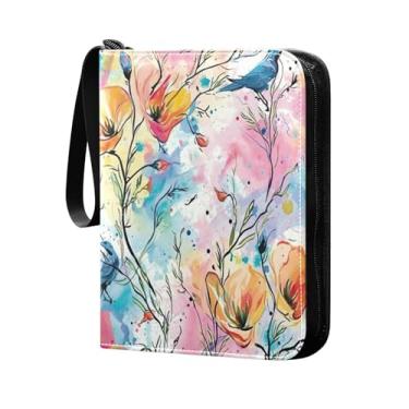 Imagem de Wassud Fichário de 4 bolsos com folhas em aquarela comporta 400 cartões padrão, álbum TCG CCG MTG à prova d'água, presentes para colecionadores, meninos e meninas