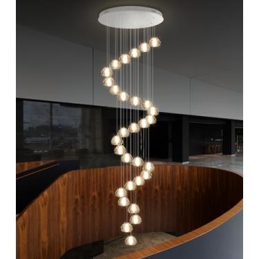 Imagem de Lustre moderno de 30 lâmpadas para tetos altos, lustre de cristal grande, luminária LED de braço longo para hall de entrada, saguão e escada, 3000K