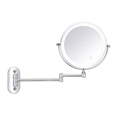 Imagem de Espelho de maquiagem LED de 20 cm, ampliação de 10 x, espelho de banheiro extensível giratório de dois lados com ampliação de 10x, luz ajustável com botão de toque alimentado por bateria, ampliação de