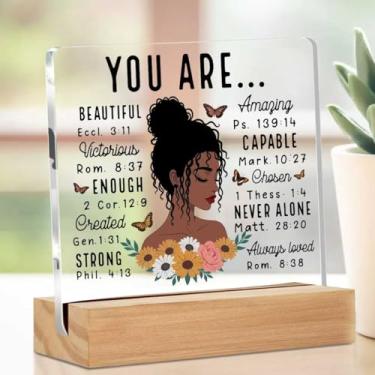 Imagem de Presentes cristãos para mulheres, citações inspiradoras, placa acrílica, decoração de mesa, presentes religiosos para mulheres, amigas, colega de trabalho, irmã, versículo bíblico, utensílios de mesa