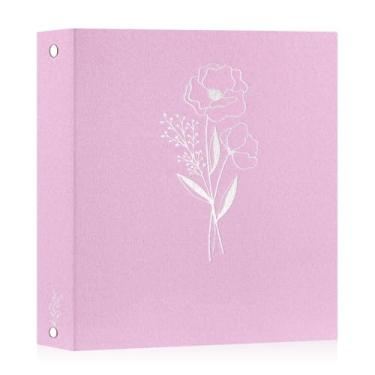 Imagem de Lanpn Álbum de fotos para scrapbook de 21,6 x 28 cm, capa de linho, sem ácido, carga superior, 3 anéis, fichário, livro de fotos, 21,5 x 28 cm, com 30 capas de plástico, 60 páginas (rosa)