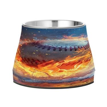 Imagem de STAYTOP Tigelas de aço inoxidável para cães de beisebol na água e fogo, tigelas de alimentação de gatos, fofas tigelas antiderrapantes para cães e gatos - destacável