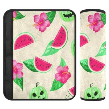 Imagem de Burbuja Capa para cinto de segurança de carro pastel melancia abóbora almofadas macias conforto protetor de cinto de segurança de carro para alça de ombro de assento, 1 par pequeno