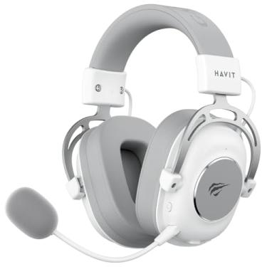 Imagem de Havit Headphone Fone de Ouvido H2002YG White, Quad-Mode, Sem Fio e Com Fio, Wireless 2.4GHz, Bluetooth, USB, 3,5mm, Gamer, com Microfone Destacável Com Cancelamento de Ruído, Falante 50mm, Branco